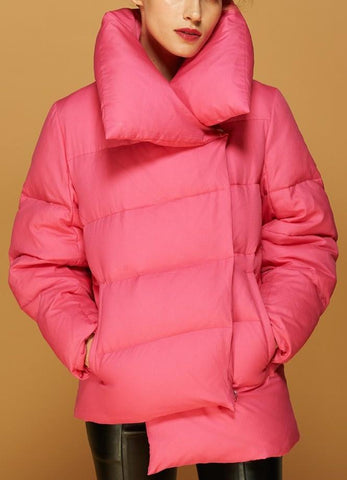 Large Collar Paneled Puffer Down Jacket in Pink - DESIGNER INSPIRED FASHIONS