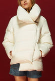 Large Collar Paneled Puffer Down Jacket in White - DESIGNER INSPIRED FASHIONS