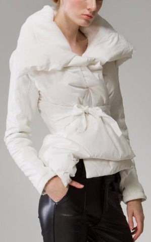 Large Collar Puffer Down Jacket in White - DESIGNER INSPIRED FASHIONS
