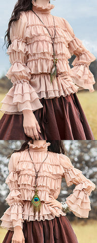 Ruffle-Tiered Chiffon Blouse - DESIGNER INSPIRED FASHIONS