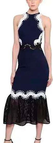 Mesh Panel Sleeveless Mermaid Style Midi dress - DESIGNER INSPIRED FASHIONS