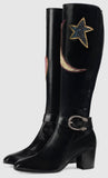 Embroidered Leather Boots in Black - DESIGNER INSPIRED FASHIONS