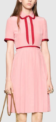 Contrast-Ruffle Pleated Silk Dress - DESIGNER INSPIRED FASHIONS