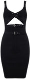 Black Buckled Ribbed Cutout Mini Dress
