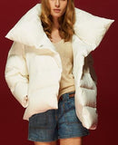 Large Collar Paneled Puffer Down Jacket in White - DESIGNER INSPIRED FASHIONS