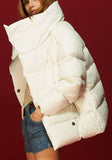 Large Collar Paneled Puffer Down Jacket in White - DESIGNER INSPIRED FASHIONS