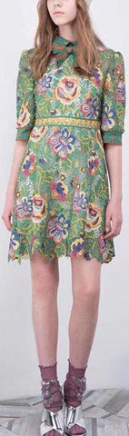 Floral Macrame Embroidered Mini Dress