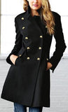 Black Back Lace-up Double Breasted Wool Coat - DESIGNER INSPIRED FASHIONS