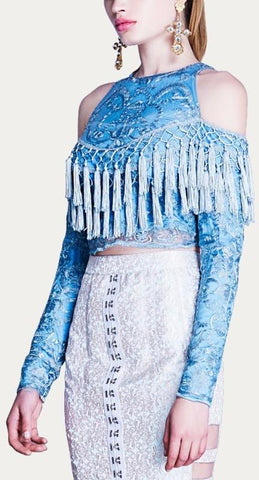 'Stella Symphony' Tassel Top in Blue - DESIGNER INSPIRED FASHIONS