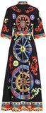 Long Wheel-Print Dress - Black or White