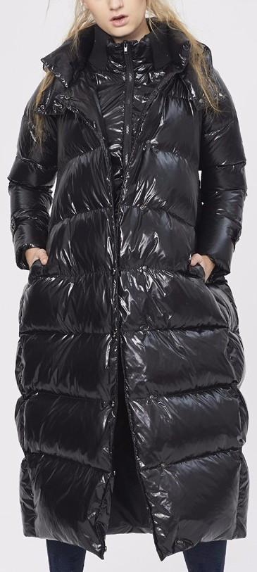 Black Glossy Paneled Puffer Down Coat - DESIGNER INSPIRED FASHIONS