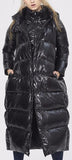 Black Glossy Paneled Puffer Down Coat - DESIGNER INSPIRED FASHIONS