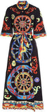 Long Wheel-Print Dress - Black or White