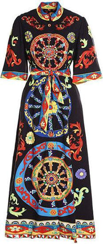 Long Wheel-Print Dress - Black or White