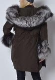 Thick Silver Fox Fur Trimmed Down Coat in Army Green or Black - DESIGNER INSPIRED FASHIONS