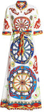 Long Wheel-Print Dress - Black or White