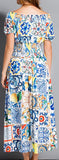 Tile Print Off-the-Shoulder Dress