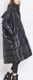 Black Paneled Long Boxy Puffer Down Coat - DESIGNER INSPIRED FASHIONS