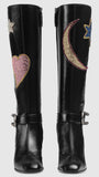 Embroidered Leather Boots in Black - DESIGNER INSPIRED FASHIONS