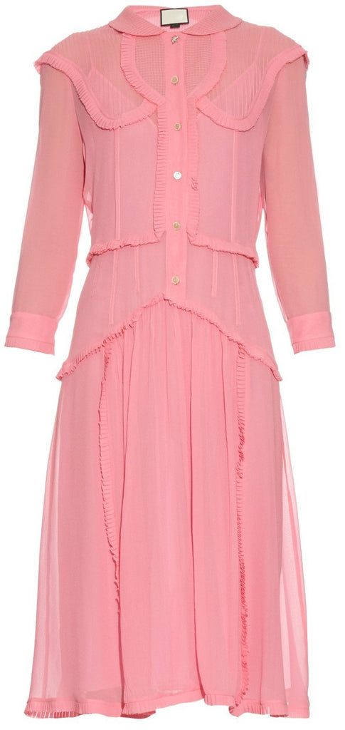 Ruffle-Trim Georgette Dress, Pink - DESIGNER INSPIRED FASHIONS