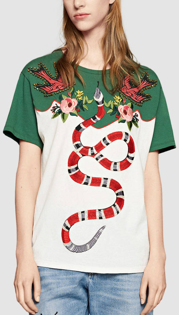 Snake Embroidered Cotton T-Shirt - DESIGNER INSPIRED FASHIONS