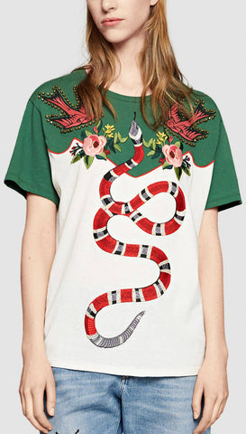 Snake Embroidered Cotton T-Shirt - DESIGNER INSPIRED FASHIONS