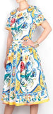 'Majolica' Print A-Line Dress - DESIGNER INSPIRED FASHIONS