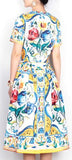 'Majolica' Print A-Line Dress - DESIGNER INSPIRED FASHIONS