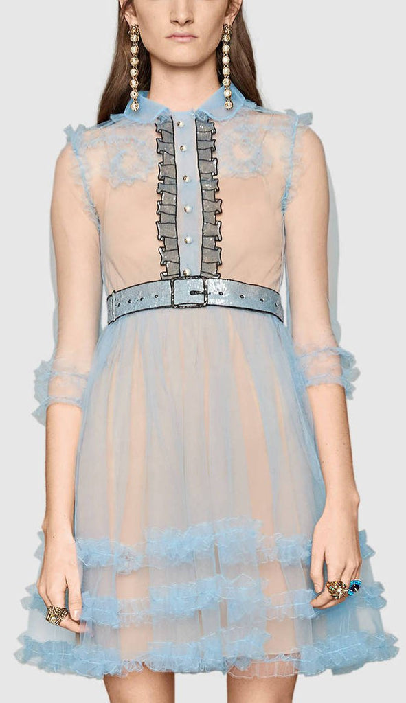 Light-Tulle Organdy Ruffle Sequin Embellished Dress - DESIGNER INSPIRED FASHIONS