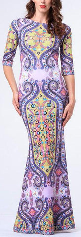 Abstract-Paisley Print Long Dress - DESIGNER INSPIRED FASHIONS