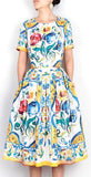 'Majolica' Print A-Line Dress - DESIGNER INSPIRED FASHIONS