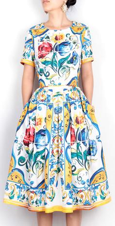 'Majolica' Print A-Line Dress - DESIGNER INSPIRED FASHIONS