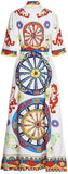 Long Wheel-Print Dress - Black or White
