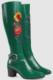 Embroidered Leather Boots in Green - DESIGNER INSPIRED FASHIONS