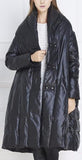 Black Paneled Long Boxy Puffer Down Coat - DESIGNER INSPIRED FASHIONS