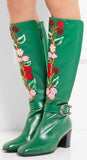 Embroidered Leather Boots in Green - DESIGNER INSPIRED FASHIONS