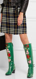 Embroidered Leather Boots in Green - DESIGNER INSPIRED FASHIONS