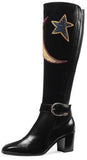 Embroidered Leather Boots in Black - DESIGNER INSPIRED FASHIONS