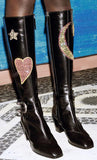 Embroidered Leather Boots in Black - DESIGNER INSPIRED FASHIONS