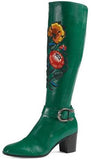 Embroidered Leather Boots in Green - DESIGNER INSPIRED FASHIONS