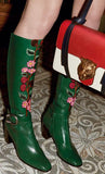Embroidered Leather Boots in Green - DESIGNER INSPIRED FASHIONS