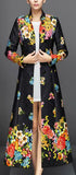 Full-Length Floral Print Jacquard Coat in Black - DESIGNER INSPIRED FASHIONS