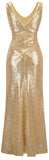 Gold Sequin V-Neck Gown