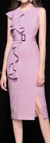 Ruffled Polka Dot Fitted Dress