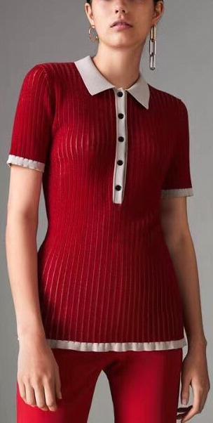 Two-Tone Knit Polo Shirt - Red or Orange | DESIGNER INSPIRED FASHIONS