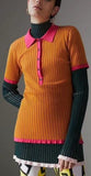 Two-Tone Knit Polo Shirt - Red or Orange | DESIGNER INSPIRED FASHIONS