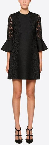 Lace Detailed Bell-Sleeve Mini Dress