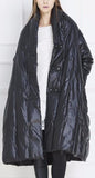 Black Paneled Long Boxy Puffer Down Coat - DESIGNER INSPIRED FASHIONS
