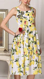 Lemon Print Embellished Poplin Dress - DESIGNER INSPIRED FASHIONS