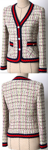 Contrast-Trim Tweed Jacket